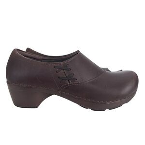 Dansko Brown Leather Mules with Stitch Detail